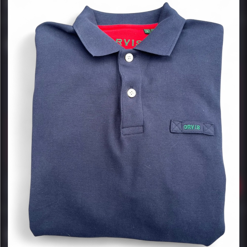 Orvis Men’s Dark Blue Polo Shirt 100% Cotton Size L
